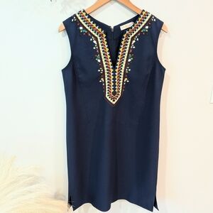 Tory Burch Sophia Tunic Embroidered Navy Dress Sz. 8